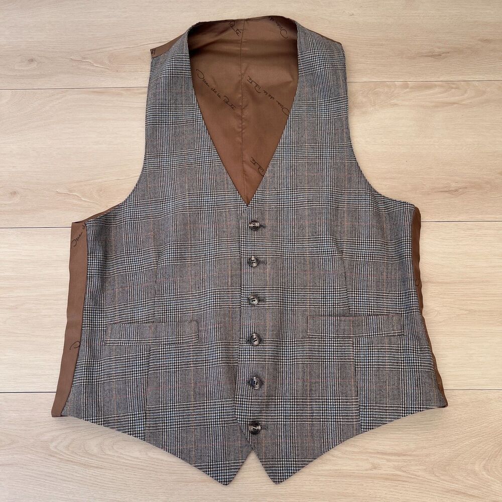 Vintage 80s Oscar de la Renta Men's 40R/Med 2-Piece Glen Plaid Vest & Blazer - Picture 5 of 16